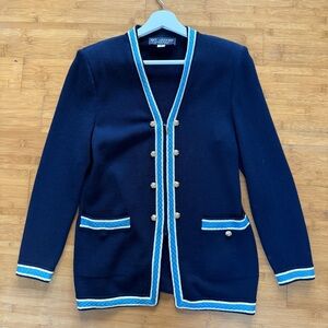 Vintage St. John Collection By Marie Claire Knit Cardigan Size 2 Blue Zip‎ up